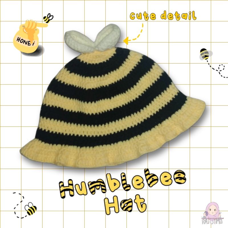 Humblebee Hat / Crochet Bee Hat  / Topi Lebah Rajut / Topi Rajut / Crochet Bucket Hat