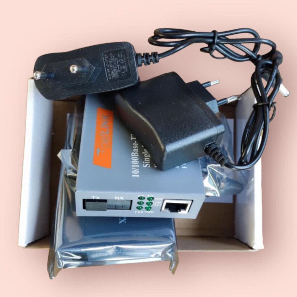 HTB-3100 Media Konverter Fiber Optik Single Mode dengan 5V 2A EU adaptor PREMIUM QUALITY
