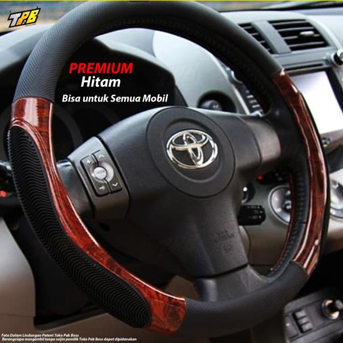 Cover Stir mobil sarung Setir kulit carbon kayu hitam livina innova dl