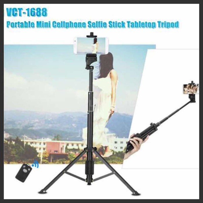 VCT-1688 3in1 Tripod Monopod Stand Selfie Stick Tongsis Tomsis Blueto(R3T9) Monopod Takara VIM 274 F