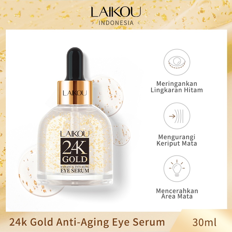 LAIKOU 24K Snail Serum Essence Memudarkan Mata Panda Menghilangkan Kerutan Lingkaran Hitam pada Mata 30ml