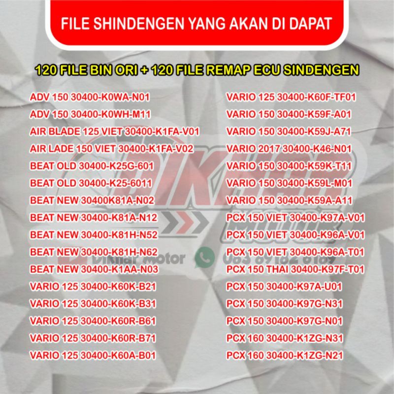 PAKET 120 FILE BIN ORIGINAL ECU SINDENGEN &amp; KEIHIN