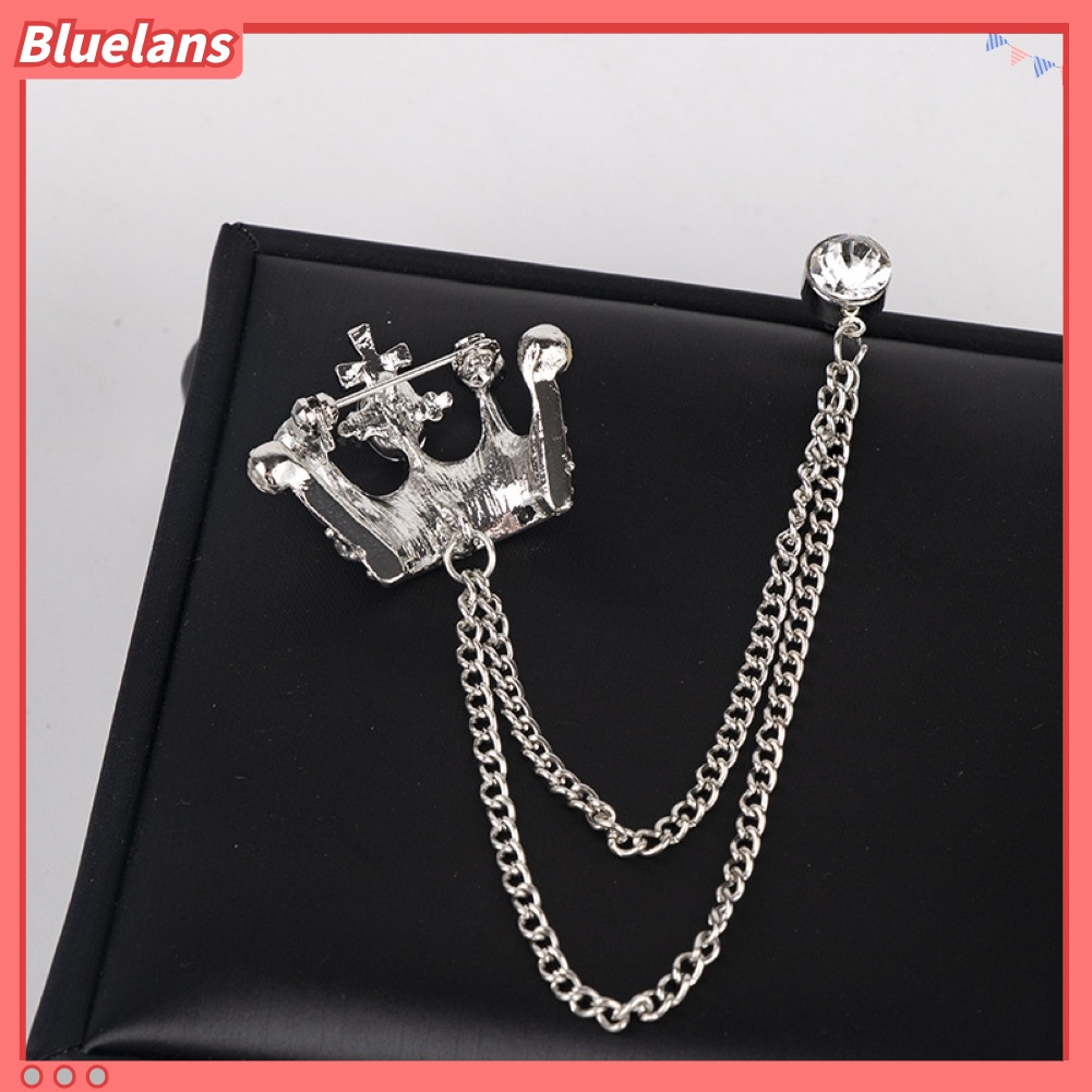 Bluelans Unisex Crown Shape Brooch Tassel Chain Lapel Pin Retro Corsage Suit Accessory