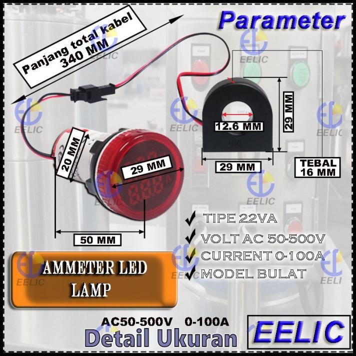 Eelic Eelic Pbt-E16 -22Va Ammeter Lampu Led Indikator Kontrol Ac50-500