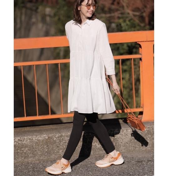 Stok Terbatas Uniqlo Cotton Tiered 3/4 Sleeve Mini Dress