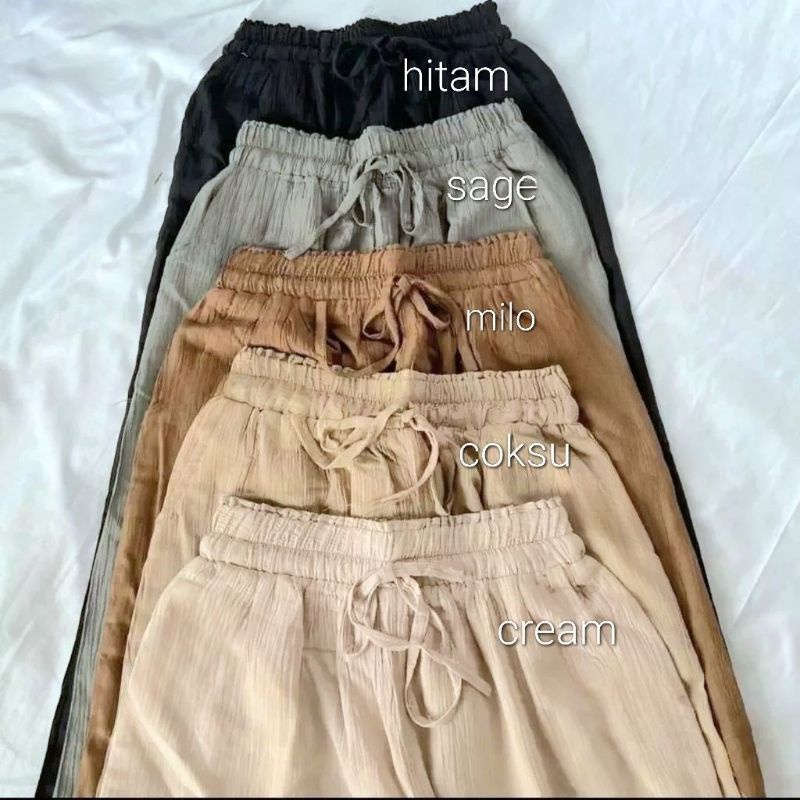 JF Celana Kulot Crinkle Premium Airflow Tali Wanita Loose Pants Kulot Crinkle Airflow Kekinian