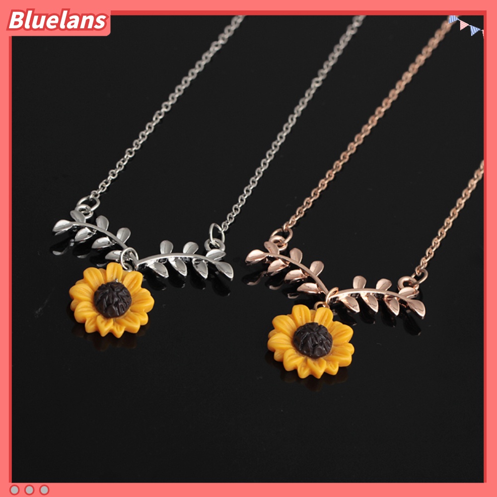 Bluelans Cute Sunflower Leaves Pendant Ear Studs Earrings Necklace Women Jewelry Set Gift