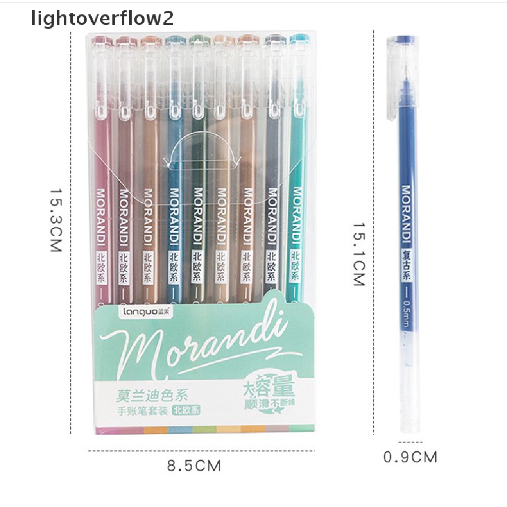 (lightoverflow2) 9pcs / Set Pen Gel Multi Warna 0.5mm Gaya Vintage