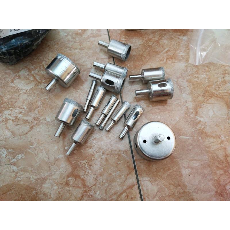 SH8-2 Set isi 16 / 15 / 10 Pcs Mata bor Keramik Kaca Marmer Bulat 1  Lubang Diamond Granit Besi Baja 8mm Sampai 50mm / Set MataBor Kaca Holesaw Hole Saw Keramik Granit Marmer Batu Porselen Permata Hss Pelubang Ceramic Original Asli