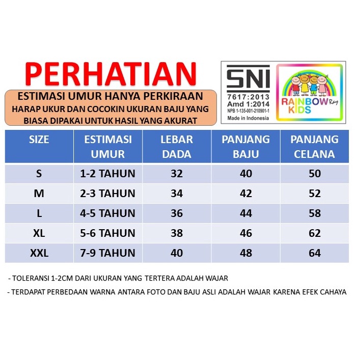RAINBOW - SETELAN PIYAMA ANAK PP RIB UNISEX 1-9 TAHUN DINO RRR