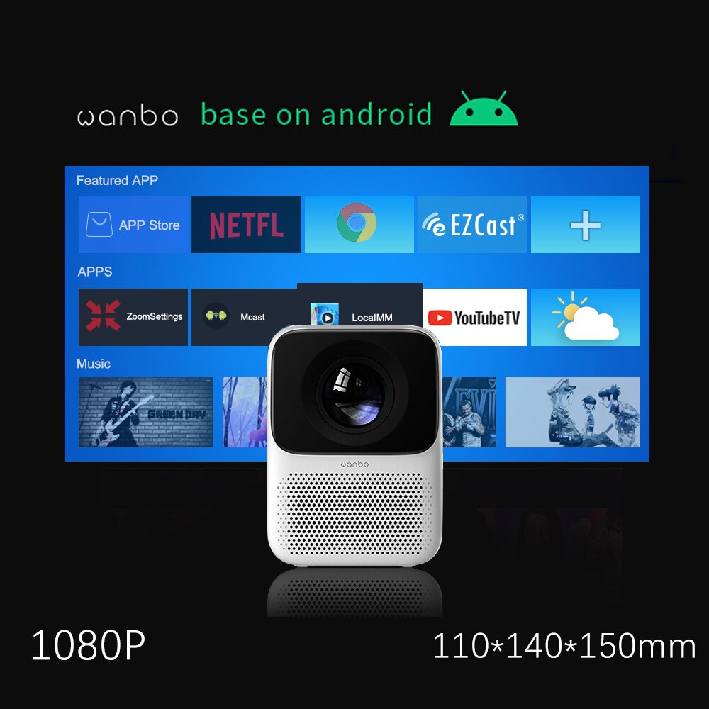 Wanbo T2 Max Projector Android HD 1080P 4K Smart Proyektor 250 ANSI Lumens