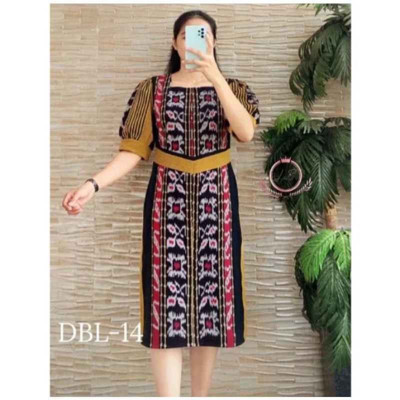 Baju dress tenun batik Troso Jepara warna kuning