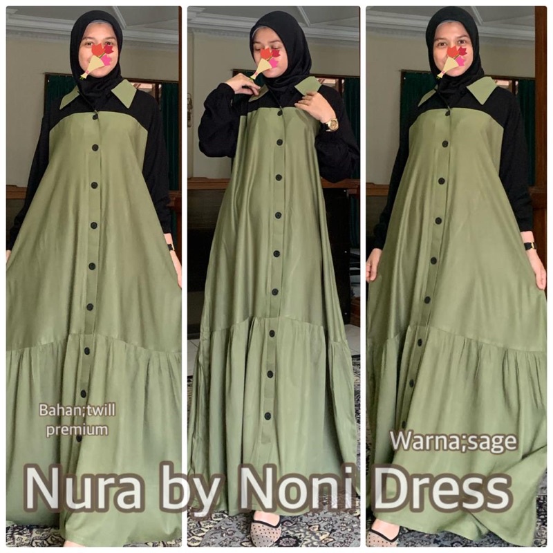 Daster Arab Noni NURA Maxi Dress Mewah Gamis Premium Twill