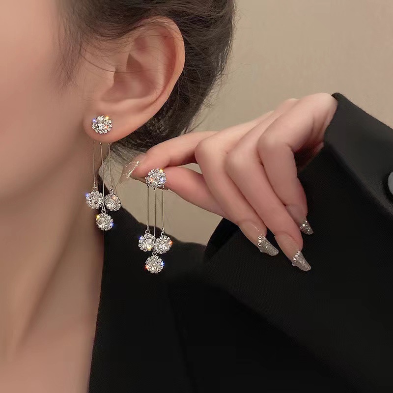 Anting Tusuk Silver 925 Wanita Desain Daun Rumbai Hias Berlian Gaya Korea Untuk Hadiah