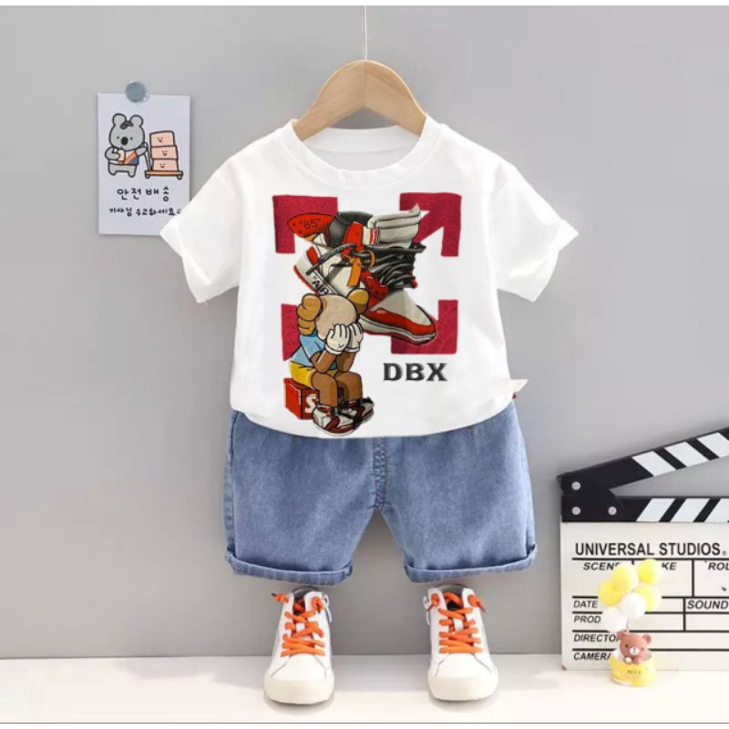 PROMO SETELAN KAOS PREMIUM ANAK LAKI LAKI PEREMPUAN DBOX KIDS 1-5 TAHUN/BAJU ANAK/SETELAN ANAK/PAKAIAN ANAK/KAOS DENIM