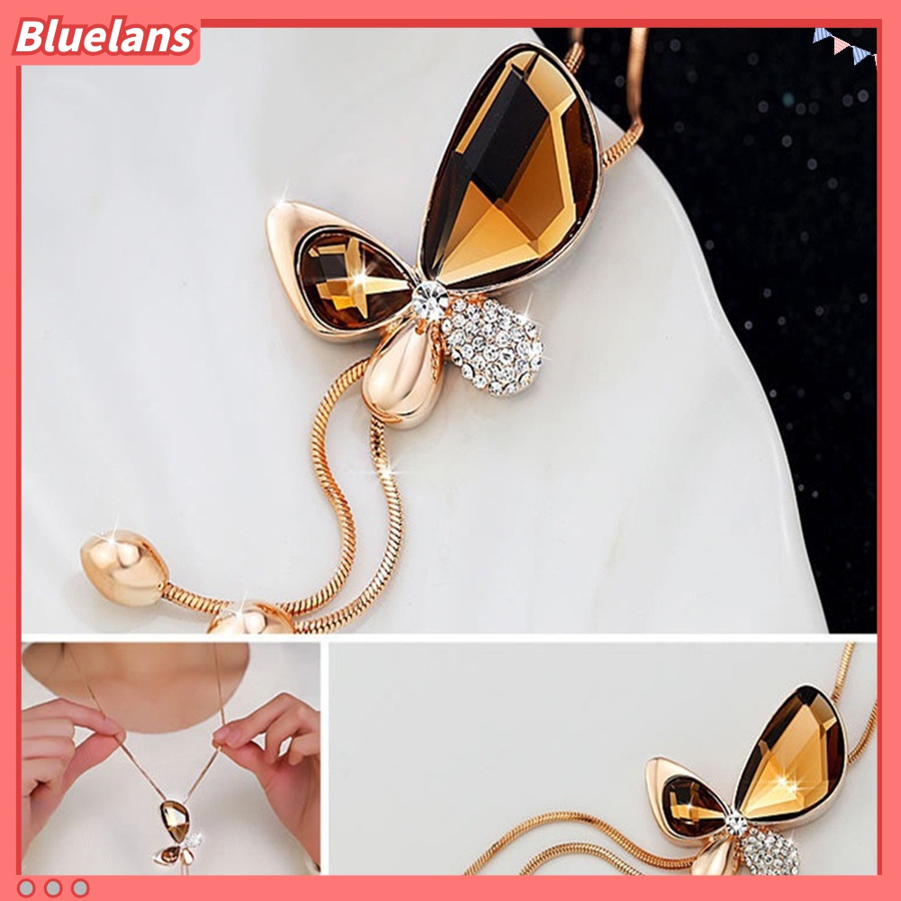 Kalung Rantai Dengan Liontin Kupu-Kupu Aksen Berlian Imitasi Untuk Wanita