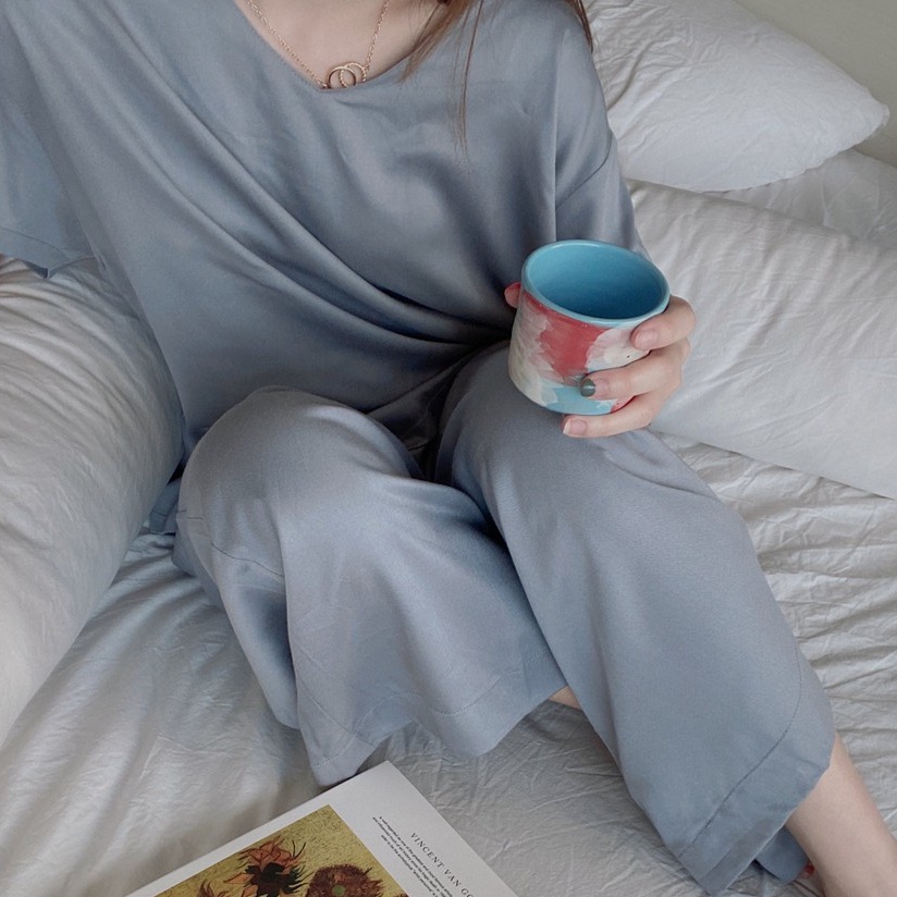 Sundays Attire - LULU SET Setelan Piyama Wanita Rayon Bordir Celana Panjang