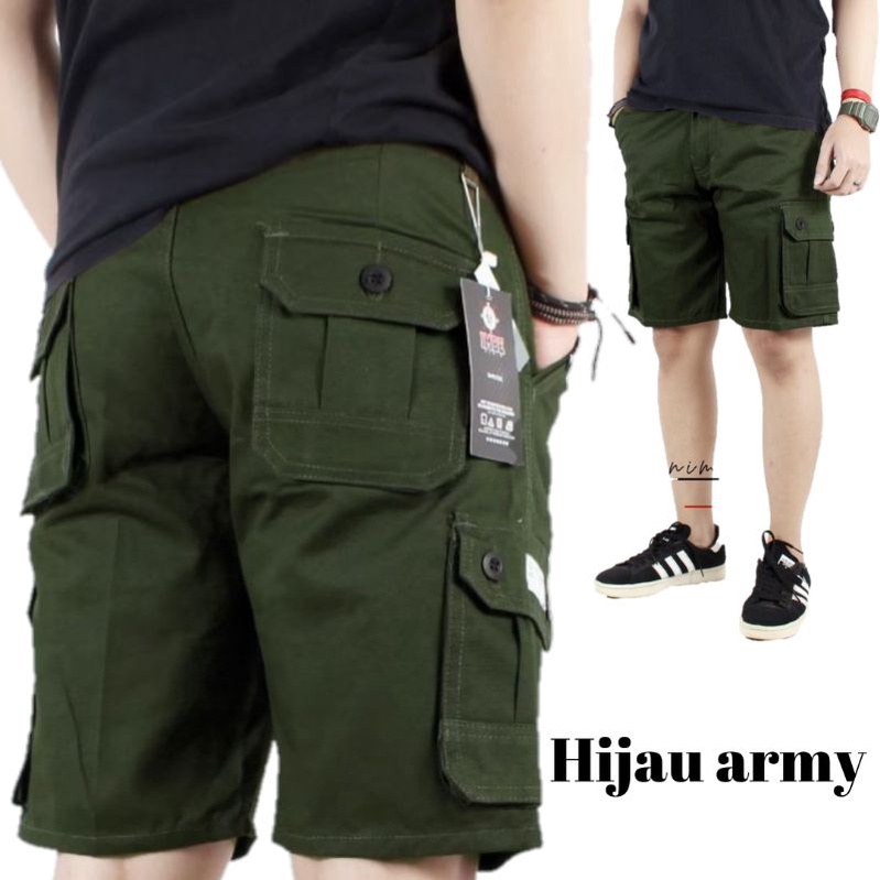 Celana Cargo Pendek Pria Warna Army Original