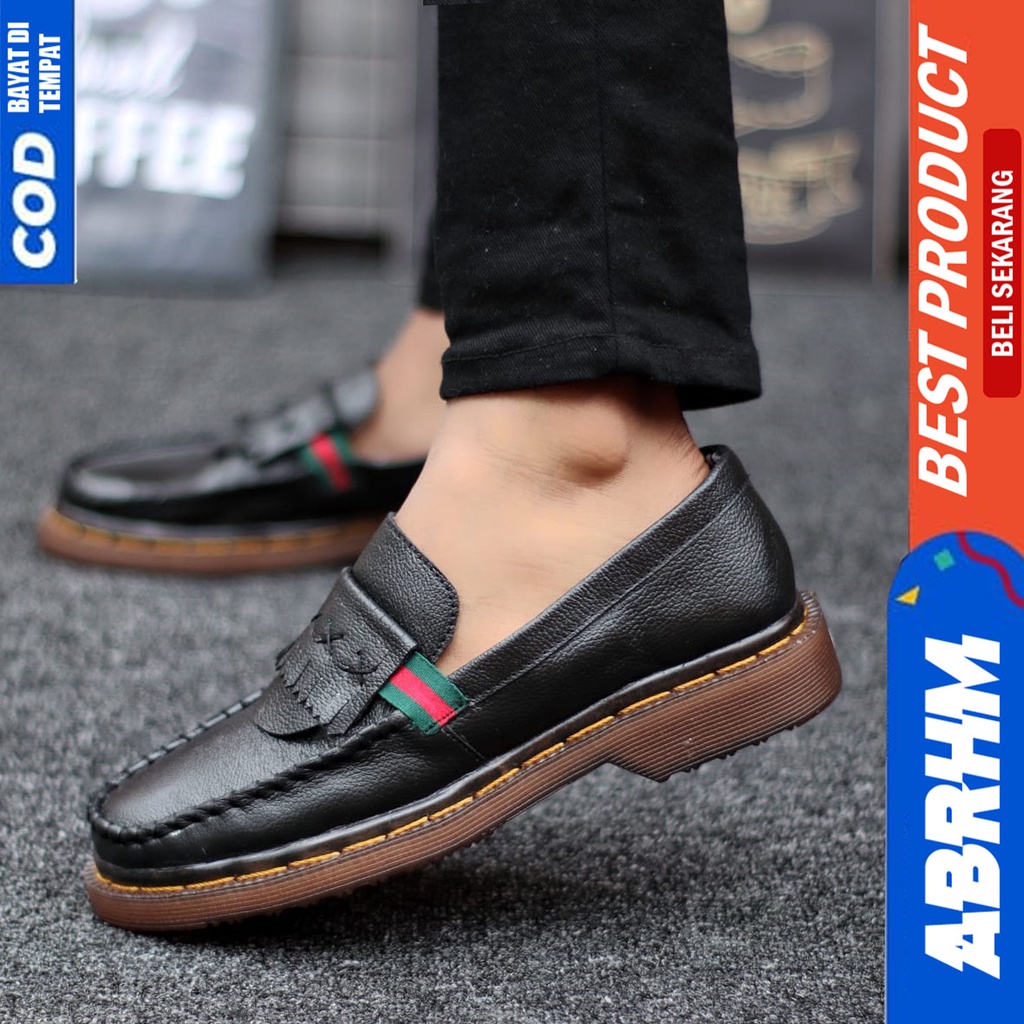 Sepatu Formal Docmart Pantofel Loafres Kulit Asli Kerja Hitam Abrhm Vidoc