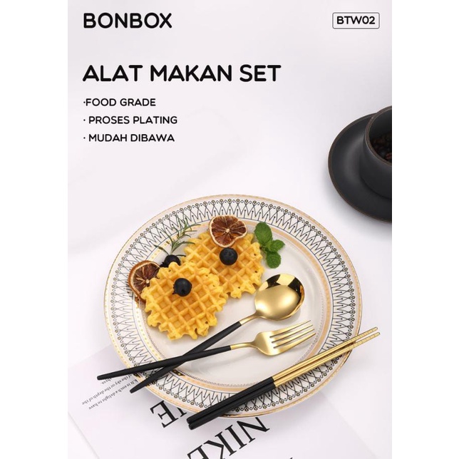 BONBOX Set Alat Makan Stainless Steel 3pcs Food Grade Praktis BTW01 BTW02 BTW03 Stainless