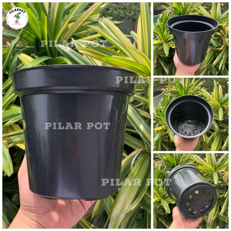 pot bunga tanaman plastik polos tinggi 17A hitam - POLOS HITAM 17A TINGGI