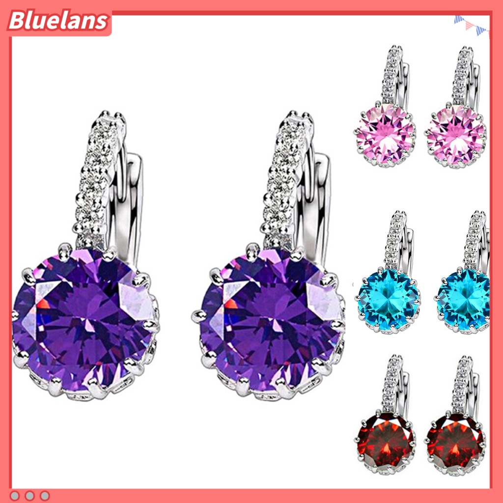 Bluelans Women Round Cubic Zirconia Inlaid Stud Earrings Wedding Engagement Jewelry Gift