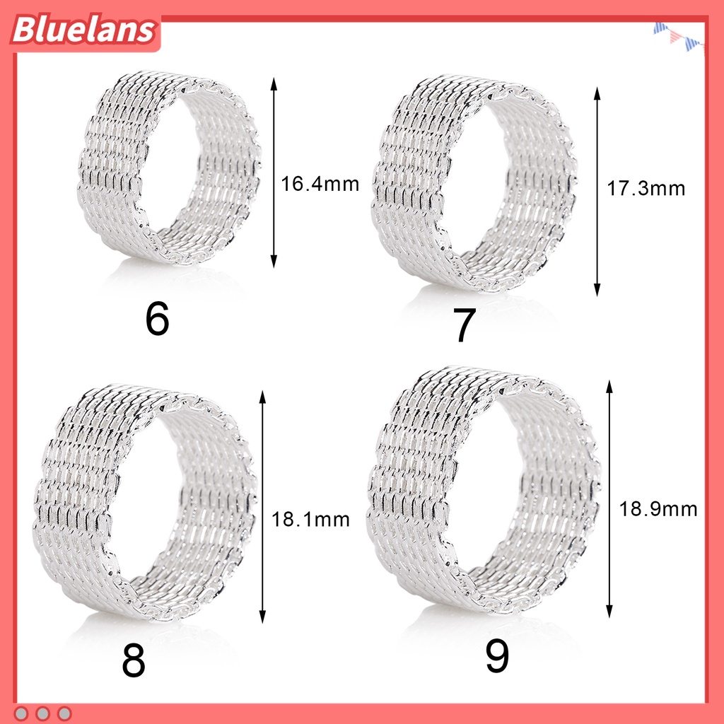 Perhiasan Cincin Jari Lapis Silver Model Jaring Tenun Lebar Untuk Hadiah Wanita Charms