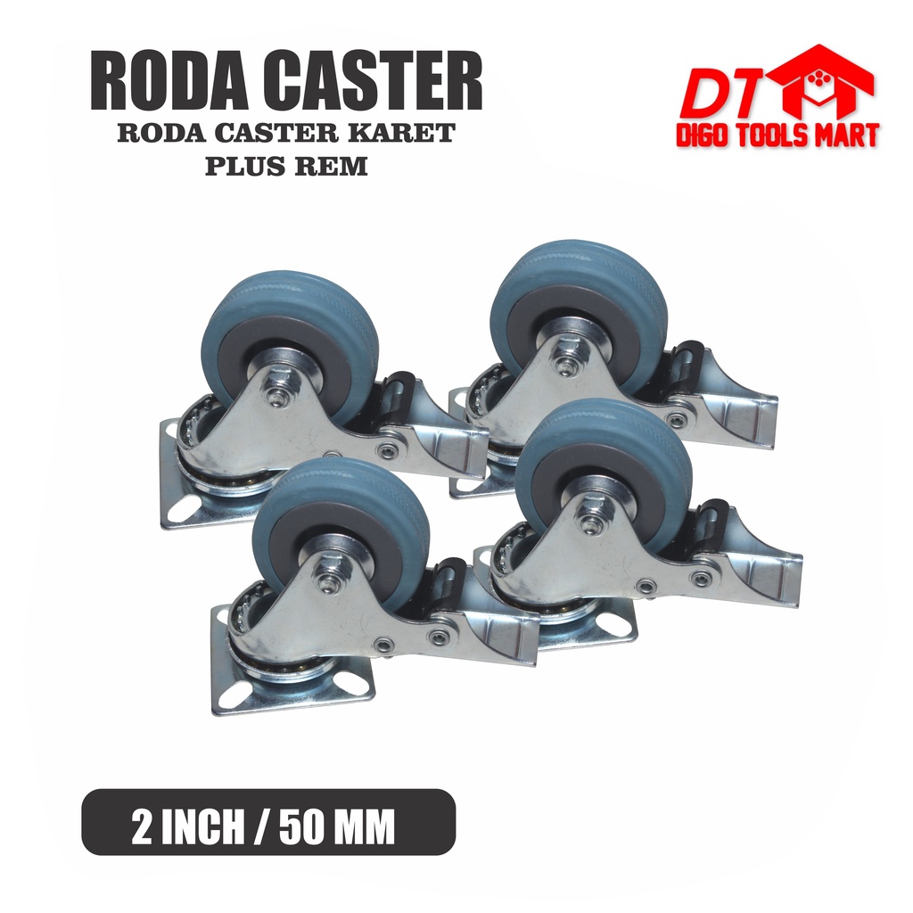 Jual Roda Caster Karet Rubber Hidup Plus Rem Inci Roda Kastor Karet