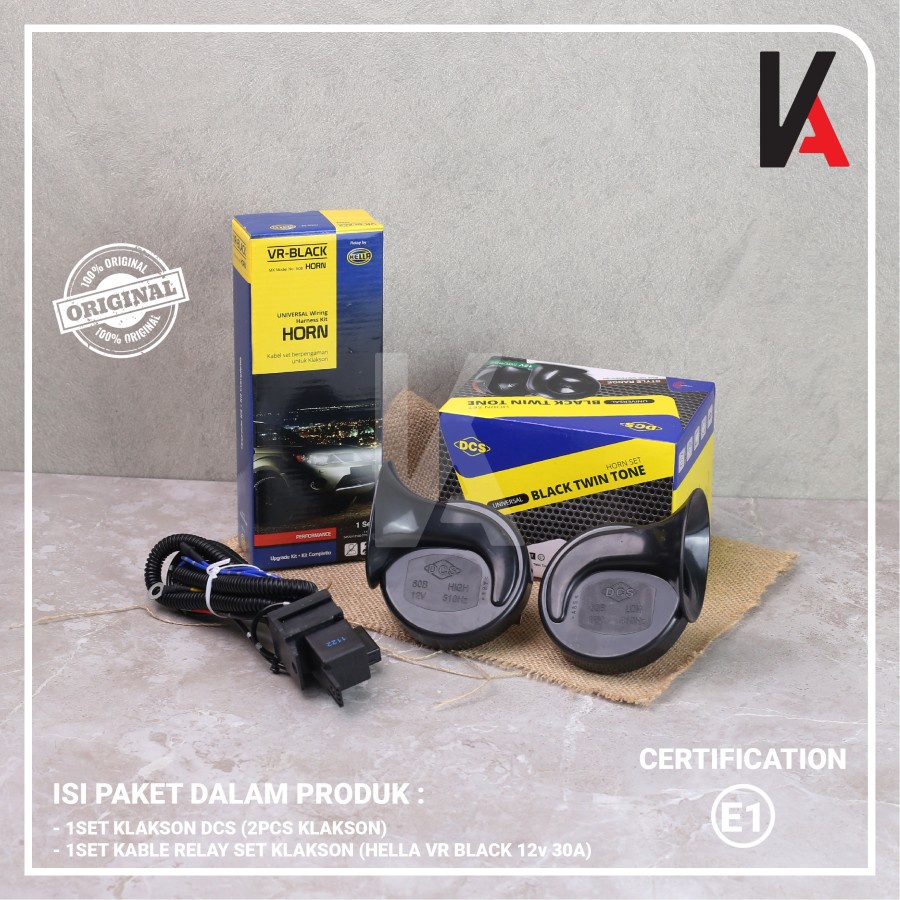 KLAKSON KEONG DCS BLACK TWIN TONE MOBIL MOTOR DENGAN KABEL RELAY SET