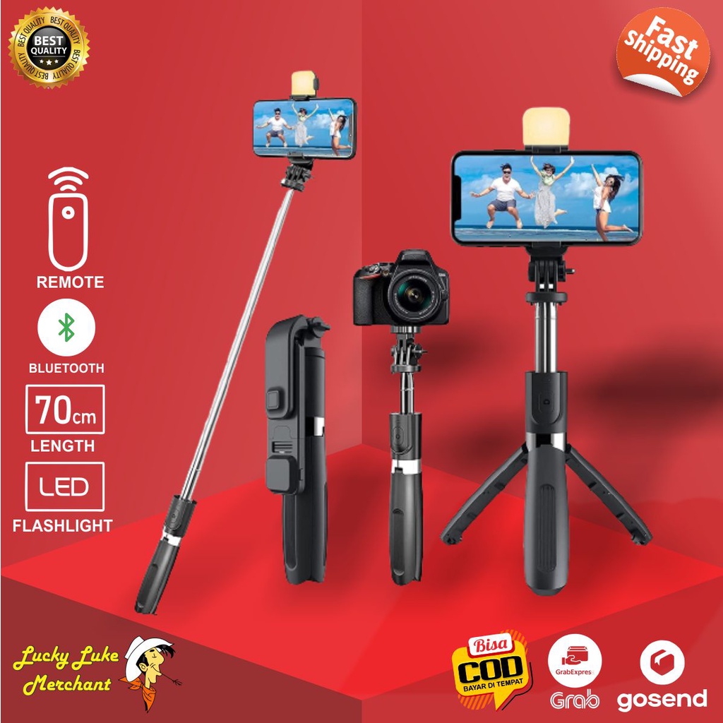 Tripod Tongsis Tomsis Wireless Bluetooth  Combo 4in1 3in1 Photo Video Selfie Vlog Tiktok Youtube Live for Handphone Smartphone-1