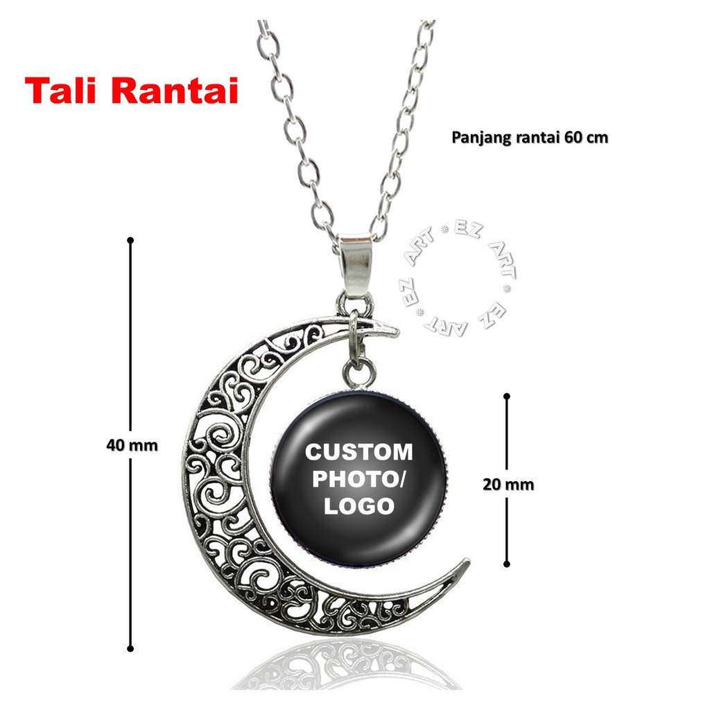KALUNG CUSTOM LIONTIN BULAN SABIT FREE REQUEST FOTO GAMBAR SENDIRI KACA BULAT TALI KULIT RANTAI