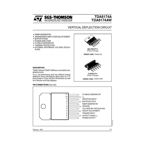 IC VERTICAL TDA8174AW / TDA 8174 AW ST ORI GENUINE DEFLECTION CIRCUIT TDA8174 TDA-8174