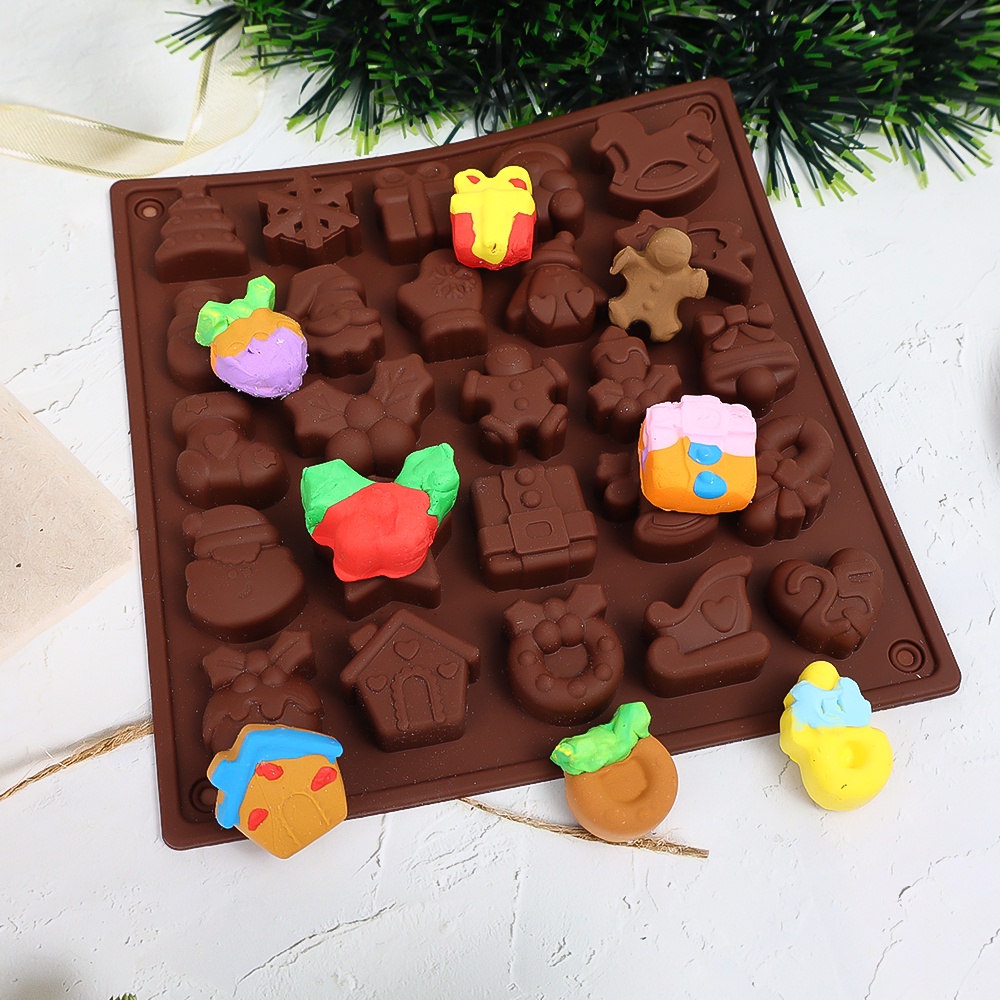 Cetakan Kue / Biskuit / Permen Bentuk Pohon Natal / Snowman 3D 25 Grid Bahan Silikon Untuk Dekorasi
