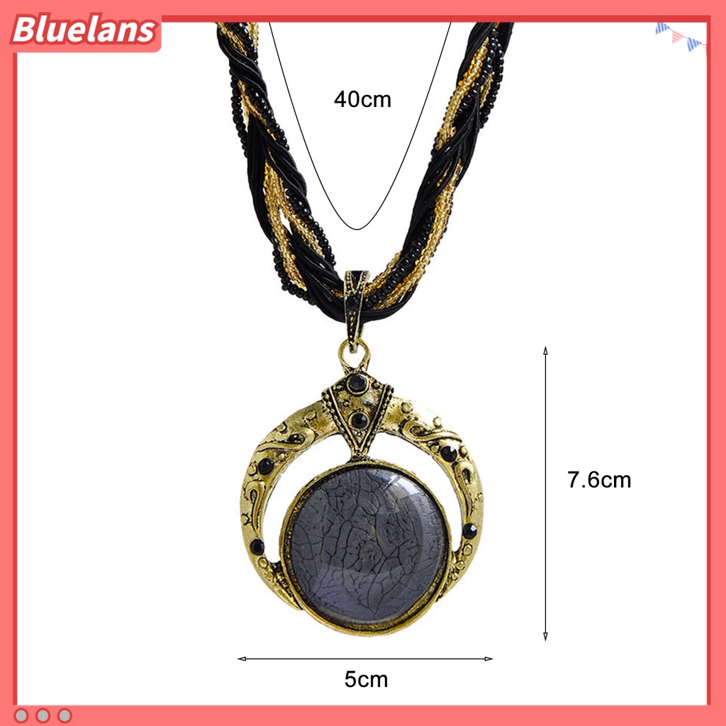 Kalung Rantai Multilayer Liontin Manik-Manik Ukir Bentuk Bulat Unik Gaya Bohemian Vintage Untuk Wanita