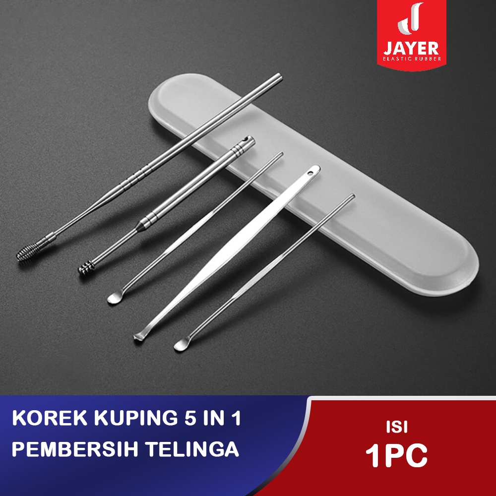 Pembersih Telinga KOREK KUPING Stainles 1 set 5 in 1 + Kotak