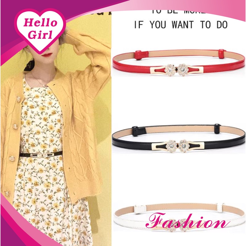 (Hello Girl) YD6 Ikat Pinggang Wanita Polos Thin Belt Bunga Permata Korea Import
