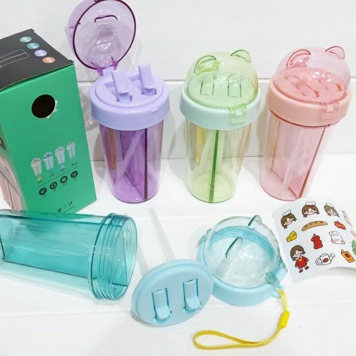 DISKON BRANDS FESTIVAL BOTOL MINUM DUA SISI / BOTOL 2 TEMPAT KEPALA BERUANG 420 ML ADA SEDOTAN DAN T