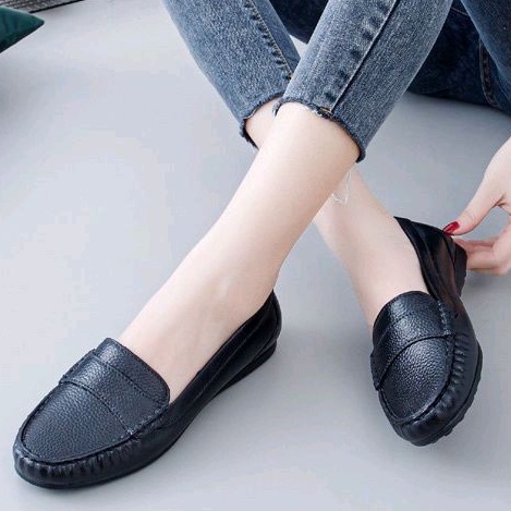 Nexas - Sepatu Wanita Karet Untuk Kerja Hitam Polos Ukuran 37 - 40