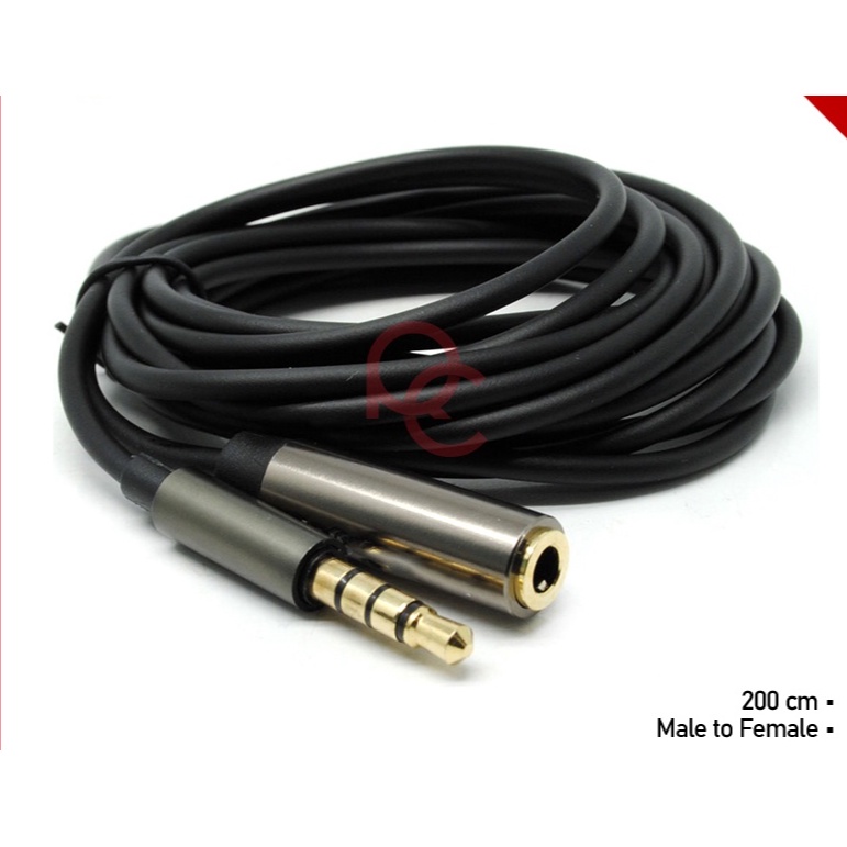 Kabel Aux Audio Extension 3.5mm Male to Female 2M - AV121 / Kabel Jack Extension 200CM Gold Plated / Kabel Pengubung Penyambung Jack Audio 3.5mm - Black