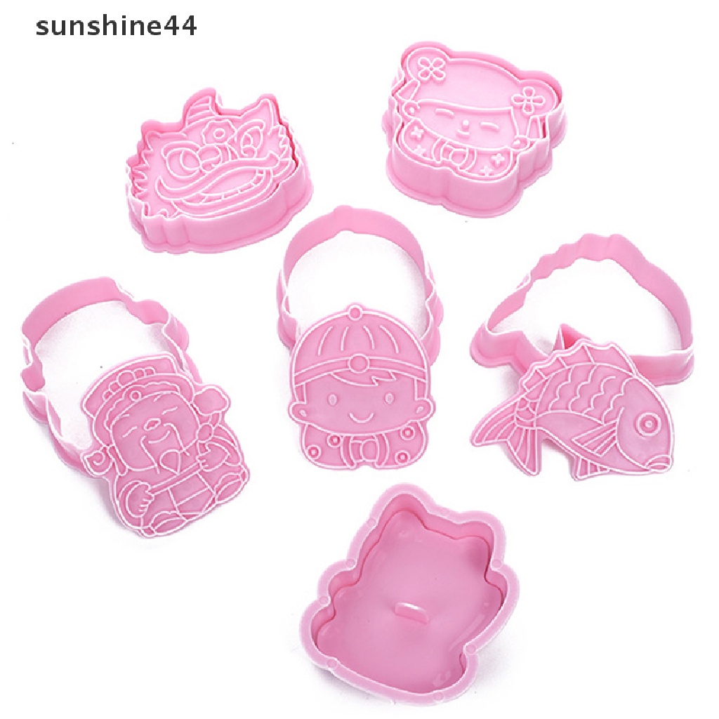 Sunshine 6 Set Zhaocai Cetakan Kue Bentuk Kucing Bahan Plastik