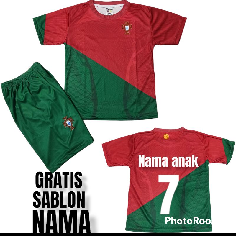 JERSEY BOLA PORTUGALL/SETELAN BAJU BOLA PORTUGALL PIALA DUNIA QATAR 2022 UMUR 5-12THN GRATIS SABLON NAMA &amp; NOMER