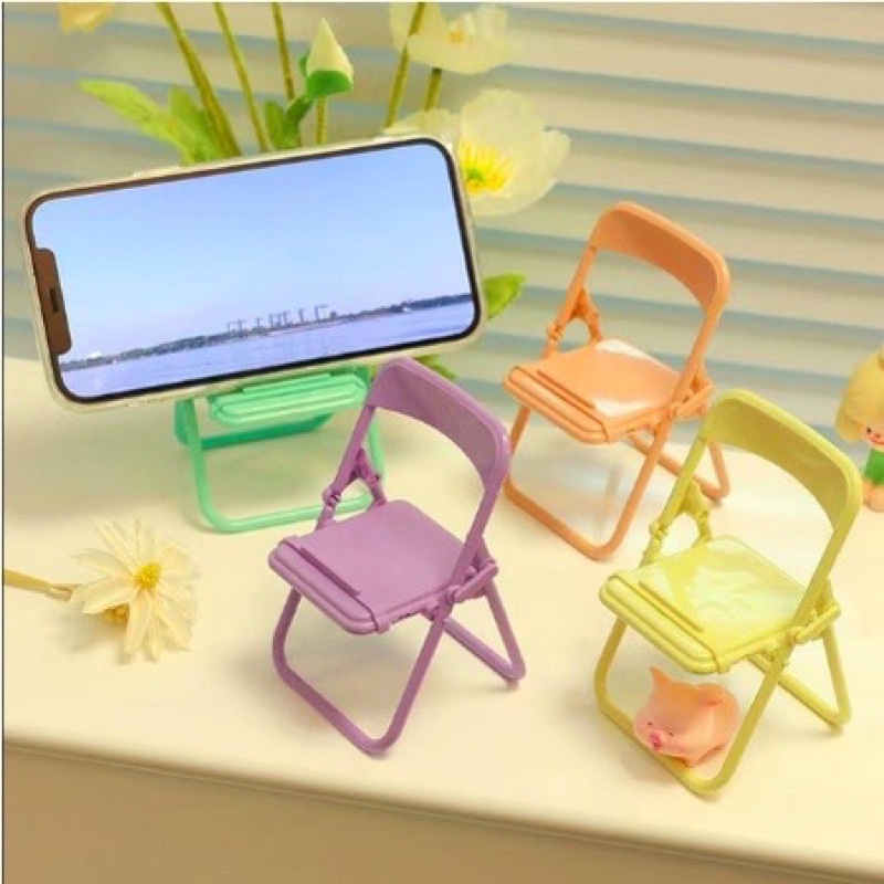 Stand HP Kursi Macaron Phone Holder Bentuk Kursi Lipat Folding Chair Phone Holder Macaron