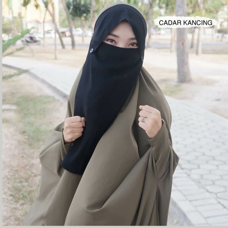 Termurah Niqab Bandana Poni Kancing Sifon Arab Silky Jetblack