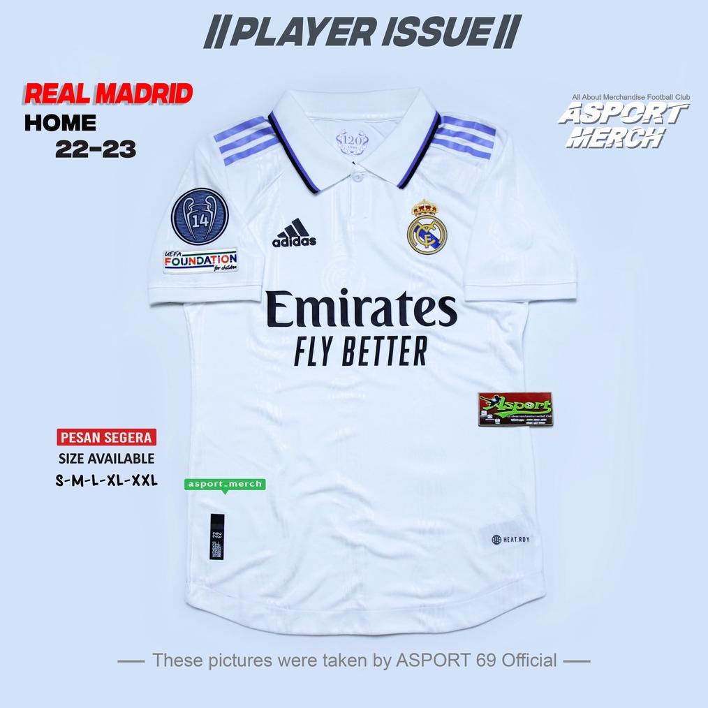 MADRID PLAYER ISSUE JERSEY BOLA REAL MADRID HOME NEW 2022 2023 PREMIUM HIGH QUALITY PRIMEGREEN TERLA
