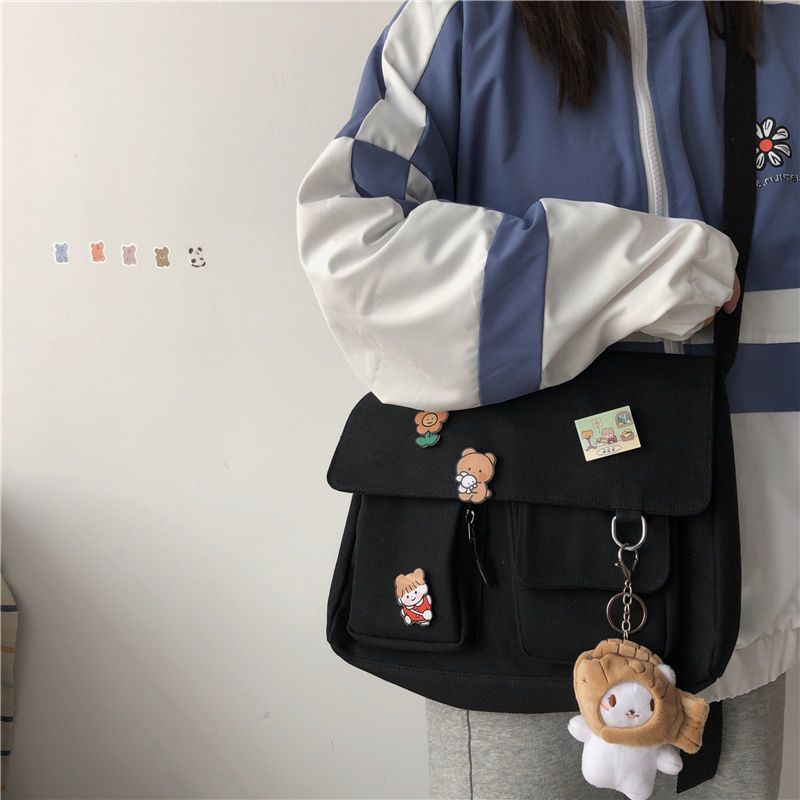 ◎Harajuku Jepang Lucu Vintage Gadis Messenger Tas Ulzzang Versi Korea Ins Mahasiswa Tas Kanvas Wanita Messenger Bag