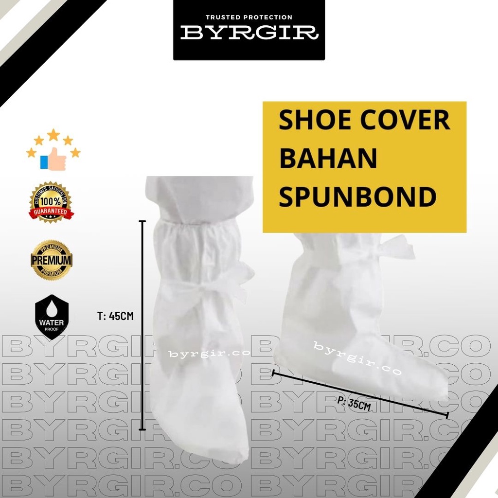 Disposable Long Shoe Shoes Cover Tinggi Panjang Pelindung Sepatu APD Non Woven Spunbond 75 GSM Tebal