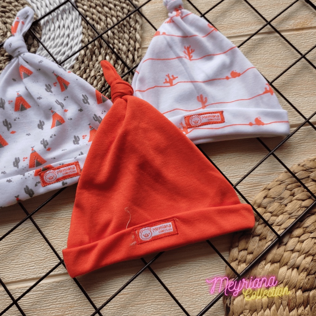 3 PCS Topi Bayi Kupluk Kuncung Bayi Baru Lahir Seri Orange Lucu Usia 0-3 Bulan Meyriana Collection