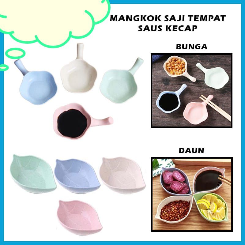 MANGKOK TEMPAT SAOS KECAP BAHAN JERAMI BENTUK DAUN DAN BUNGA