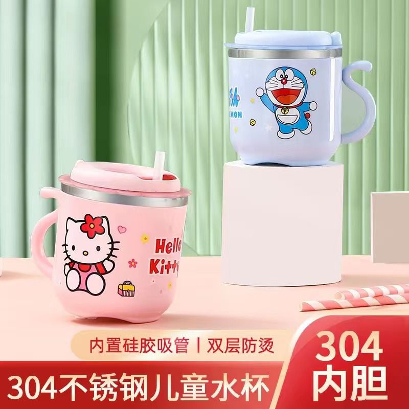 PRODUK TERBARU!! MUG GELAS ANAK KARAKTER SEDOTAN STAINLESS STEEL / STRAW MUG LUCU