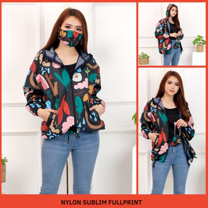 jaket wanita  jaket parasut wanita printing motif rain/jaket gowes/jaket sepeda halus termurah kirim